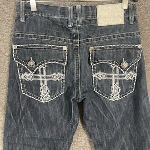 Southpole Premium Jeans Mens 30x30 Blue Straight Embroidered Cross Vintage Y2K